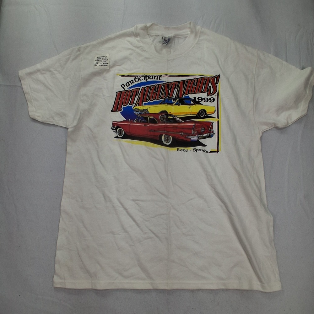 Hanes T-Shirt Mens XL Beefy-T Hot August Nights 1999 White Classic Car EUC